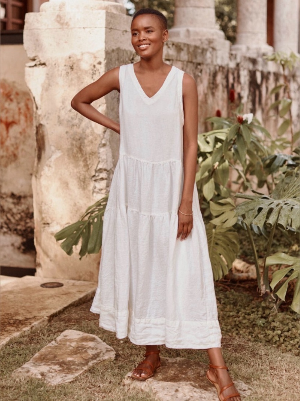 CP Shades Linen dress 
Striped with embroidered flowers